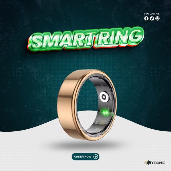 Smart Finger Ring for Fitness Tracking – With Magnetic Charging Cable – (Ring Size – 9) – Golden